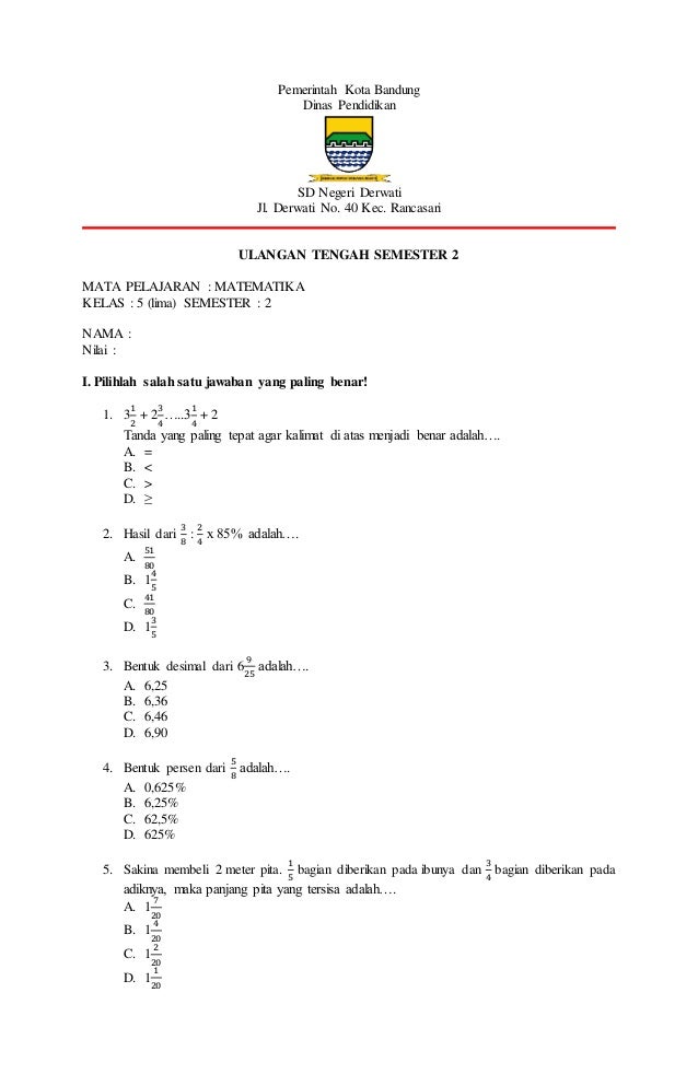 Soal uts matematika kelas 5 semester 2