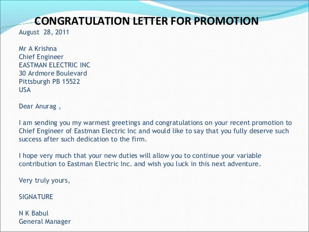 congratulation on your promotion