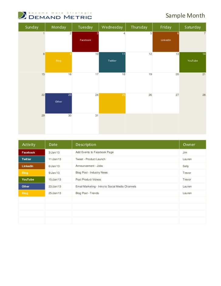 social media marketing calendar