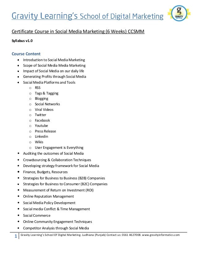 Social media marketing course syllabus ccsmm