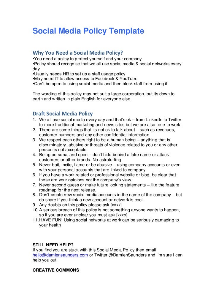 Social Media Policy Template Social Media Policy Template