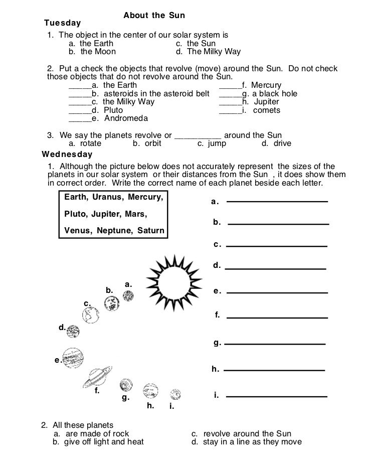 Solar: about the sun (worksheet 5)