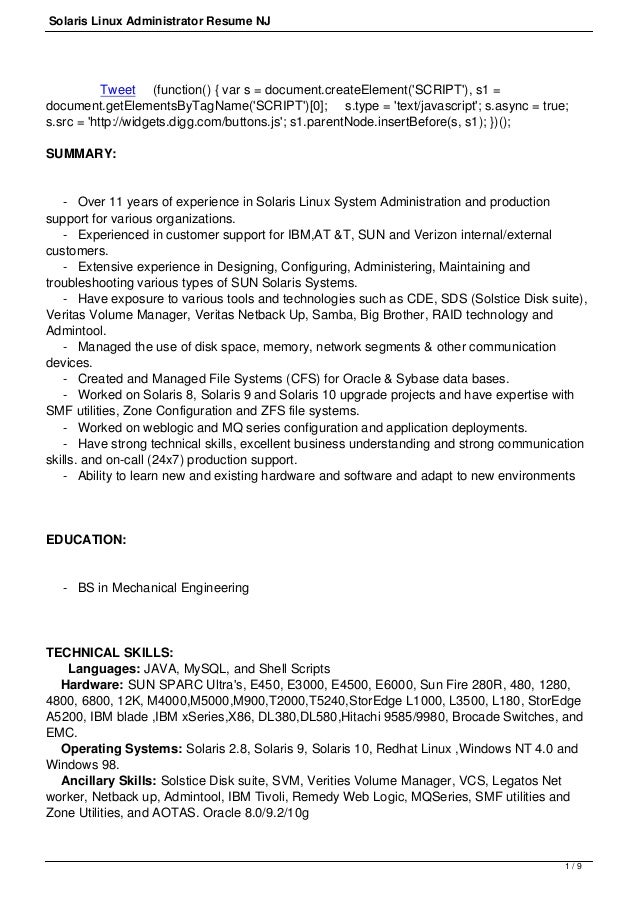 linux resume format