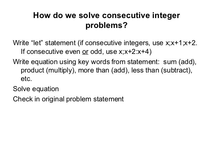 Consecutive integer problems worksheets
