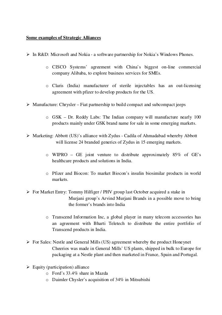 Some examples of strategic alliances Some examples of strategic alliances