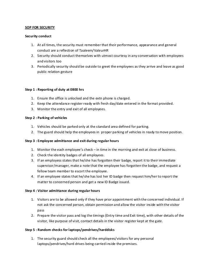 Security Sop Template Sop For Security Security Sop Template Sop For Security