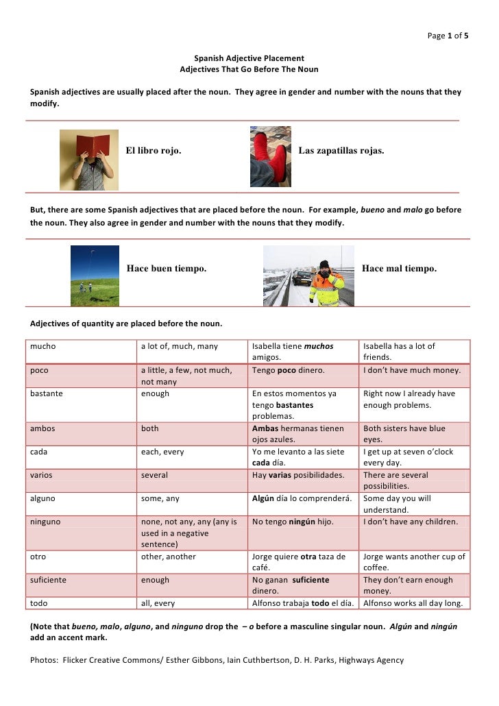 Spanish adjective placement adjectives that go before the noun