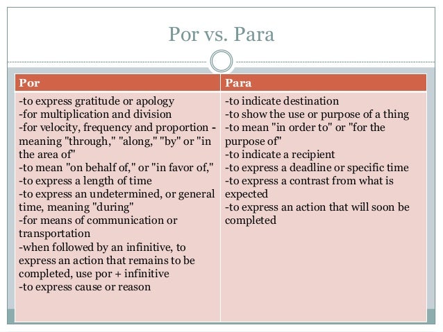 Por Vs Para Chart