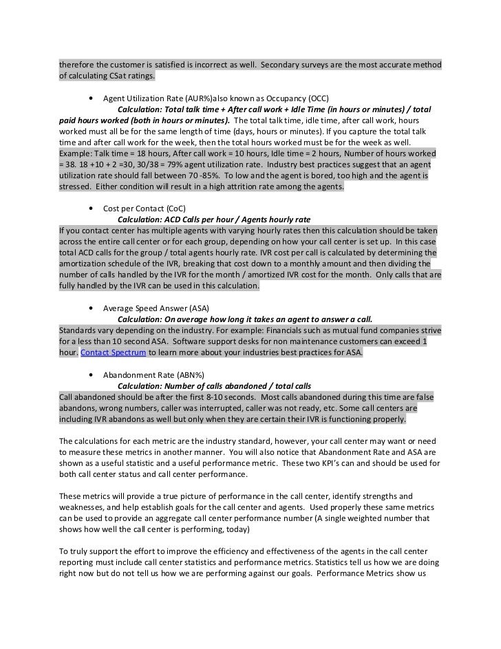 Call Center Statistics or Performance Metrics