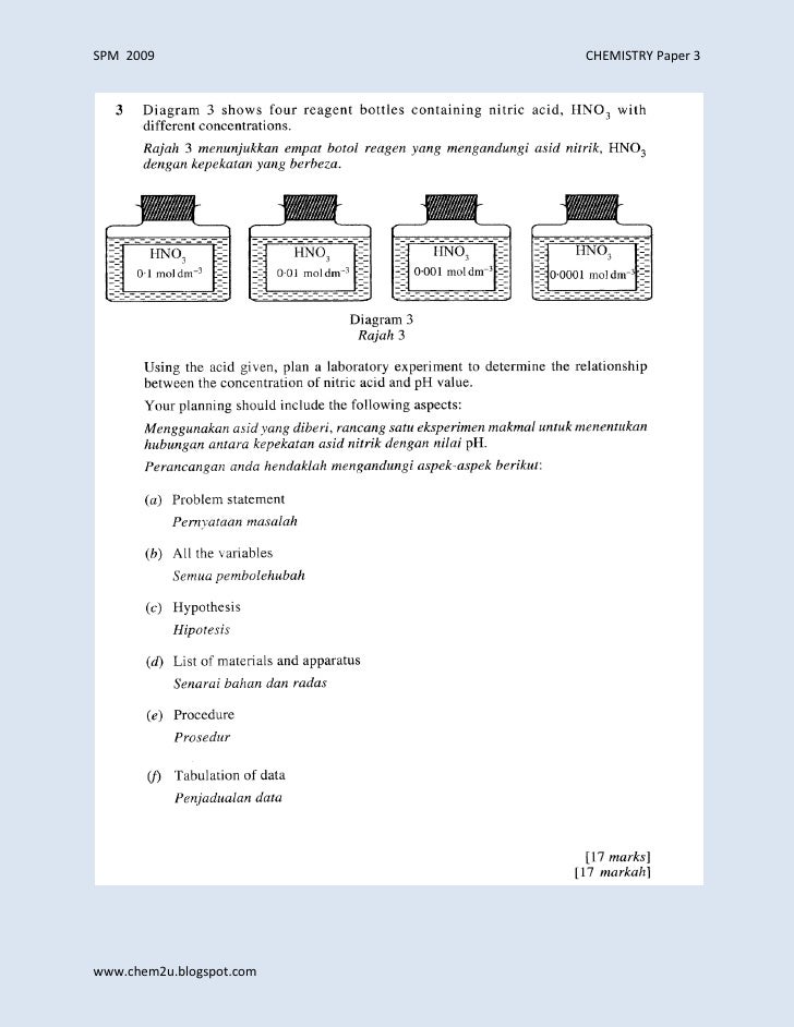 Chemistry SPM 2009 Paper 3 Q3