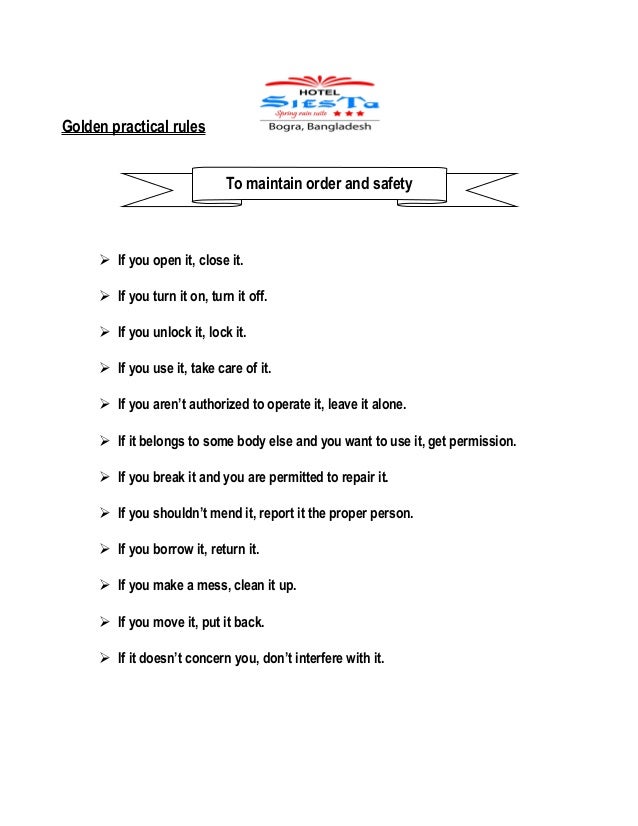 Spo Of Front Office And Food And Beverage Service Staff Rules On Sie 