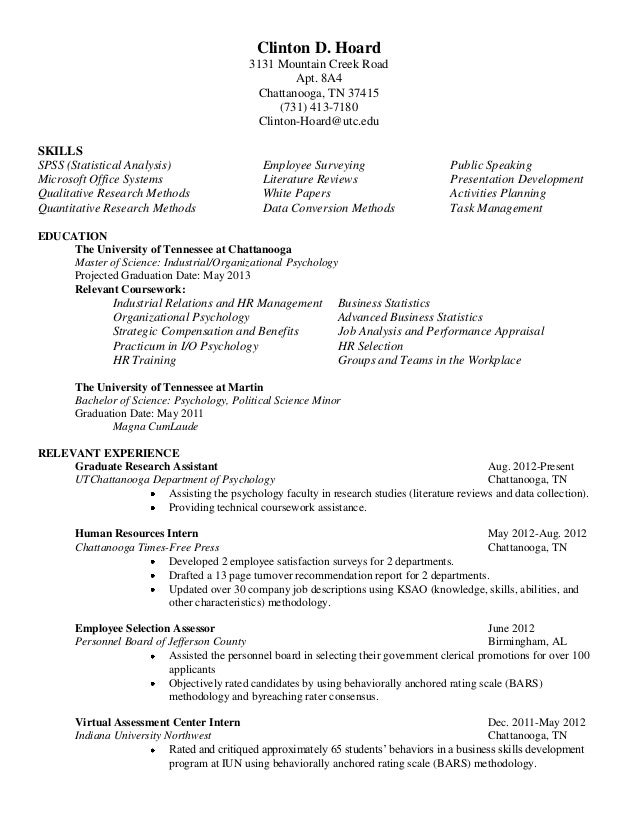 psychology sample resumes