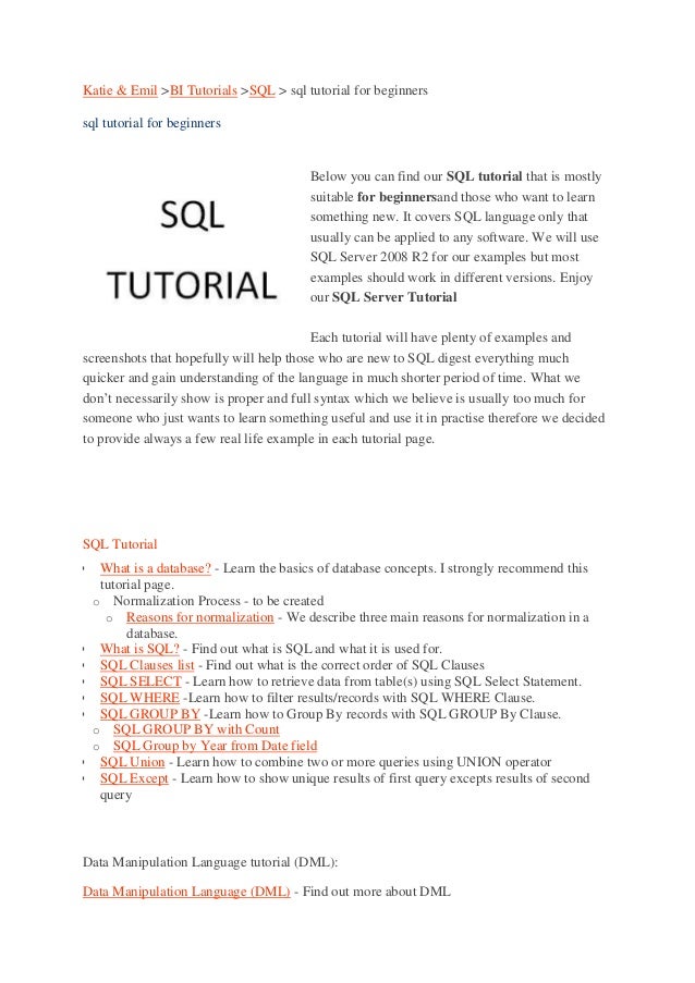 Sql Query Tutorial With Exles Pdf | sql tutorial for beginners with exles and sql tutorial pdf Sql Query Tutorial With Exles Pdf | sql tutorial for beginners with exles and sql tutorial pdf