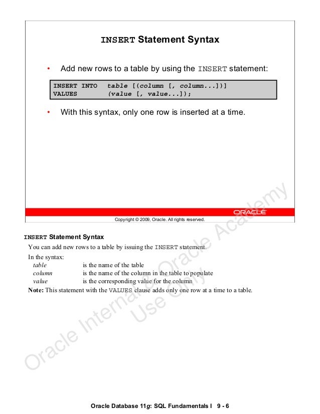 sql statement in syntax insert