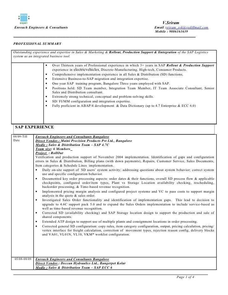 Sap sd certified consultant resume