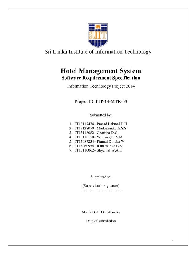 Srs For Hotel Management System Pdf Free Download