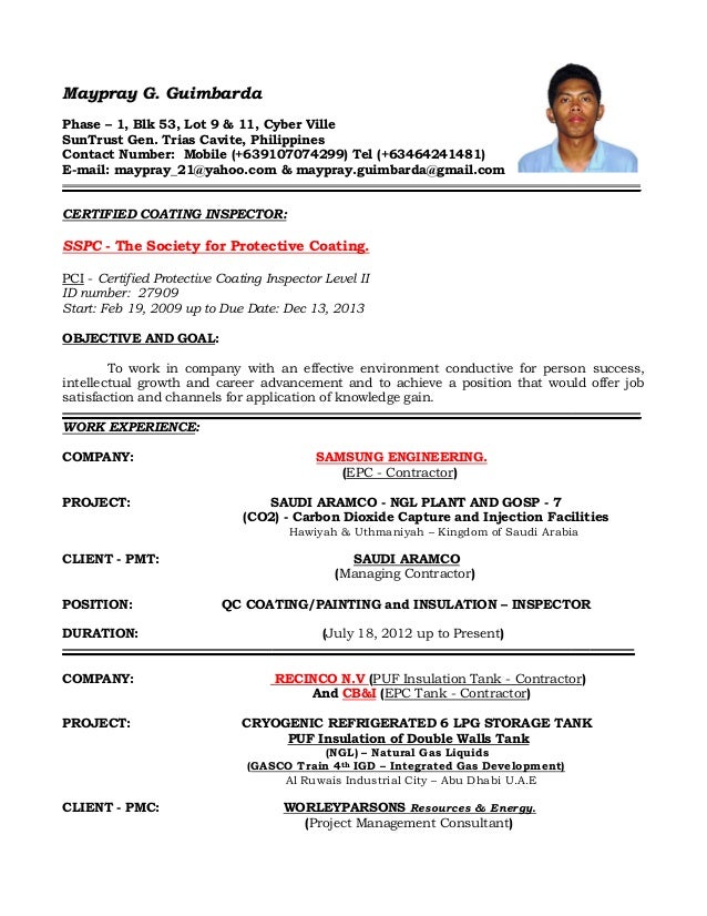 resume of qaqc inspector coating painting and insulation resume of qaqc inspector coating painting and insulation
