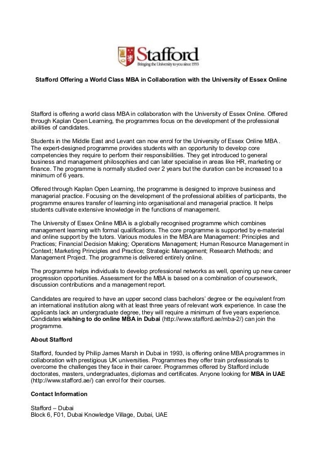 Stafford Offering a World Class MBA in Collaboration with the Universâ€¦