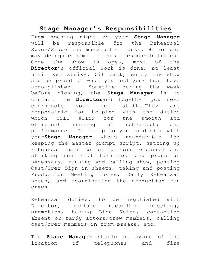 Stage manager’s responsibilities