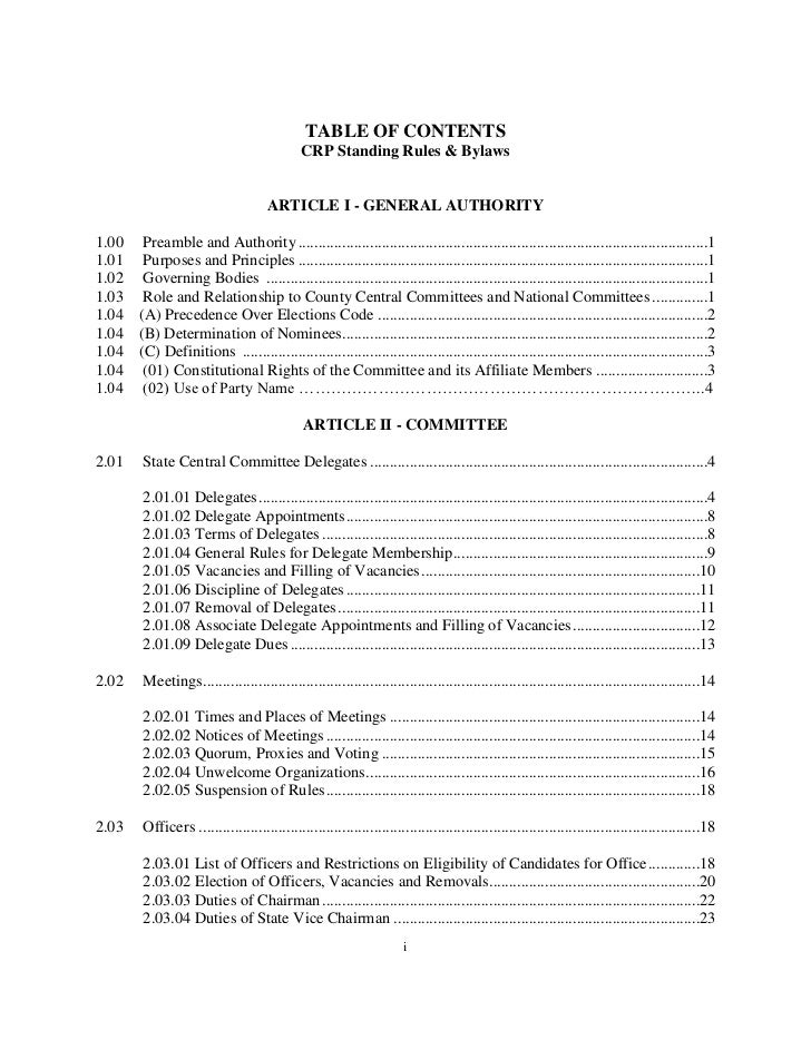 Standing rules and bylaws