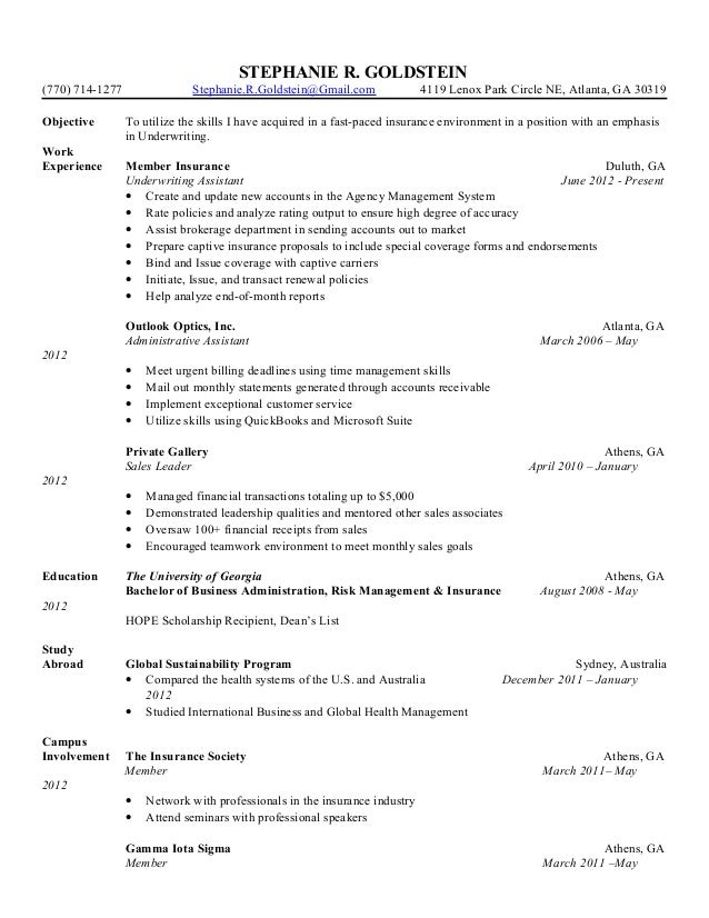 insurance underwriter resume samples