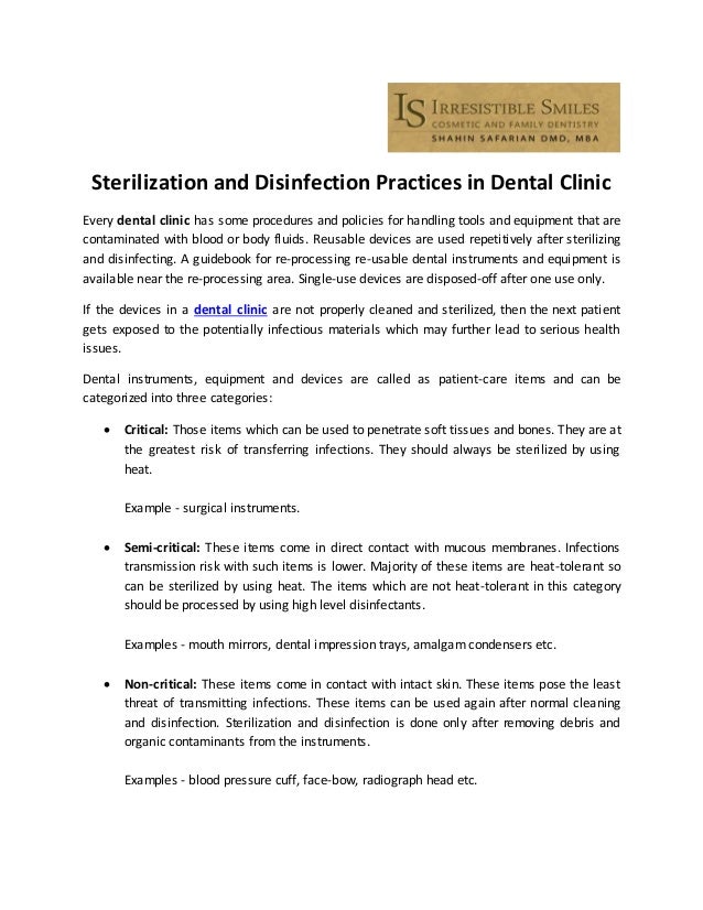 Sterilization and Disinfection Practices in Dental Clinic