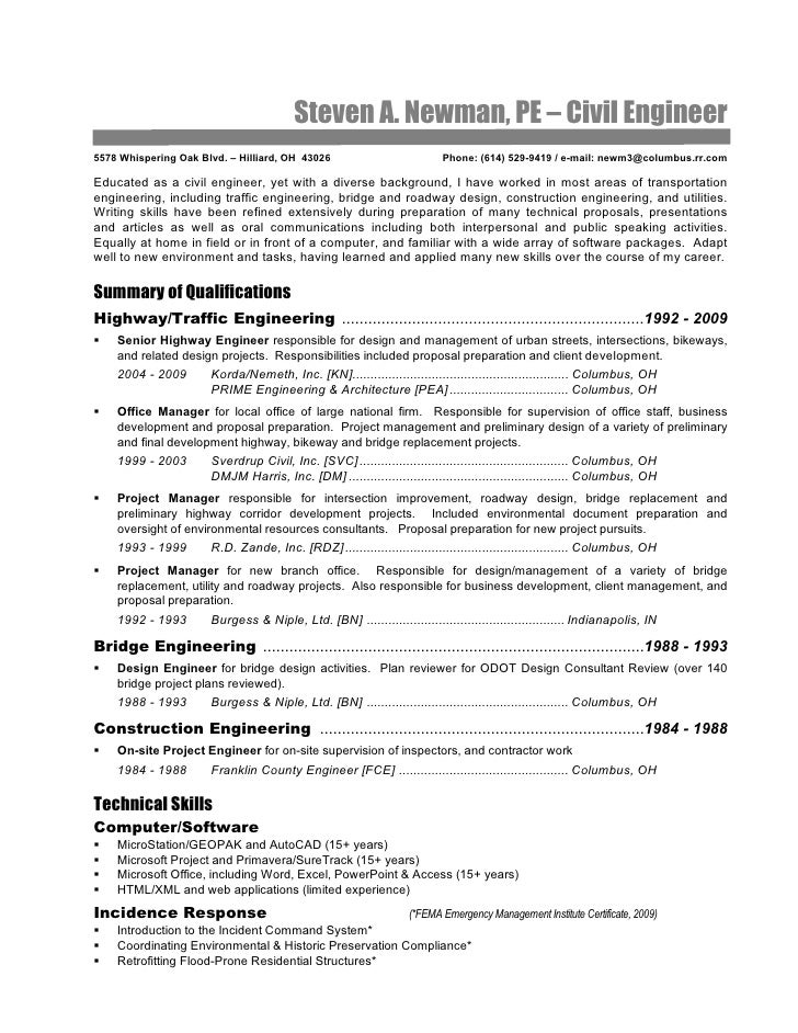 Resume of civil engineer