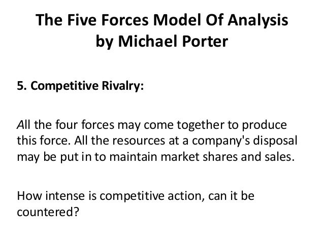 an analysis of michael porters five competitive forces and their applications Adapted from porter, m (1980) competitive strategy competitive structure of an industry using michael porter's five forces porter's five-forces model of competition expands the arena for competitive analysis historically. an analysis of michael porters five competitive forces and their applications Adapted from porter, m (1980) competitive strategy competitive structure of an industry using michael porter's five forces porter's five-forces model of competition expands the arena for competitive analysis historically.