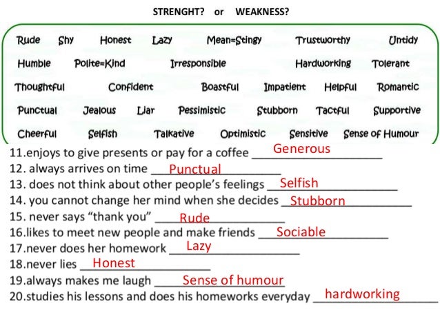 Strengths and weaknesses worksheet