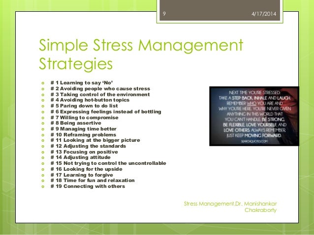 reaction on stress management seminar The body's stress reaction that includes an increase in heart rate, repiration, blood pressure, and serum cholesterol concepts of stress management includes intervention at all phases of the stress theory model several methods are used at each phase. reaction on stress management seminar The body's stress reaction that includes an increase in heart rate, repiration, blood pressure, and serum cholesterol concepts of stress management includes intervention at all phases of the stress theory model several methods are used at each phase.