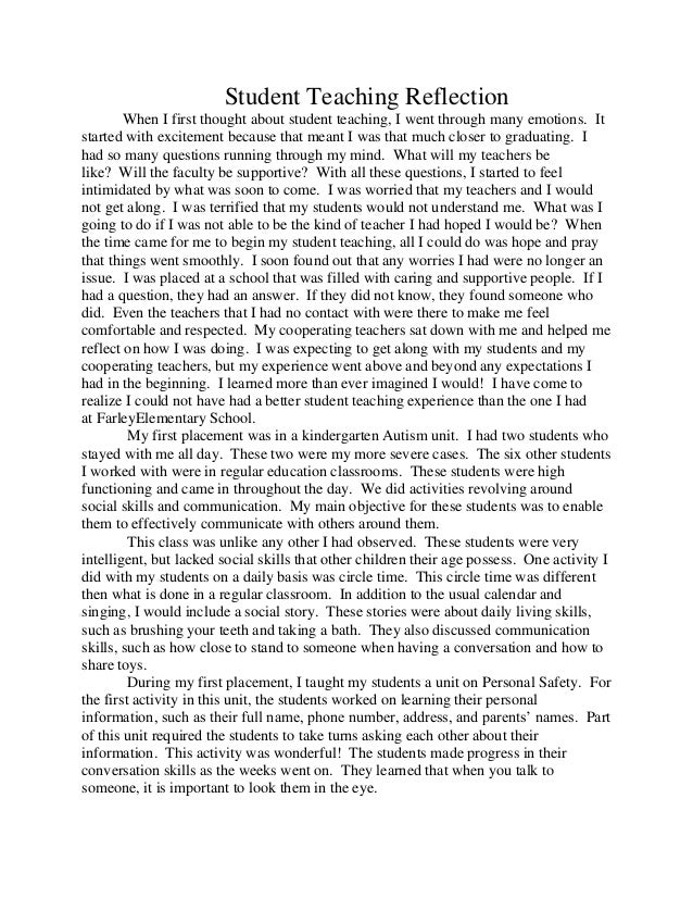 Example of reflective essay on teaching