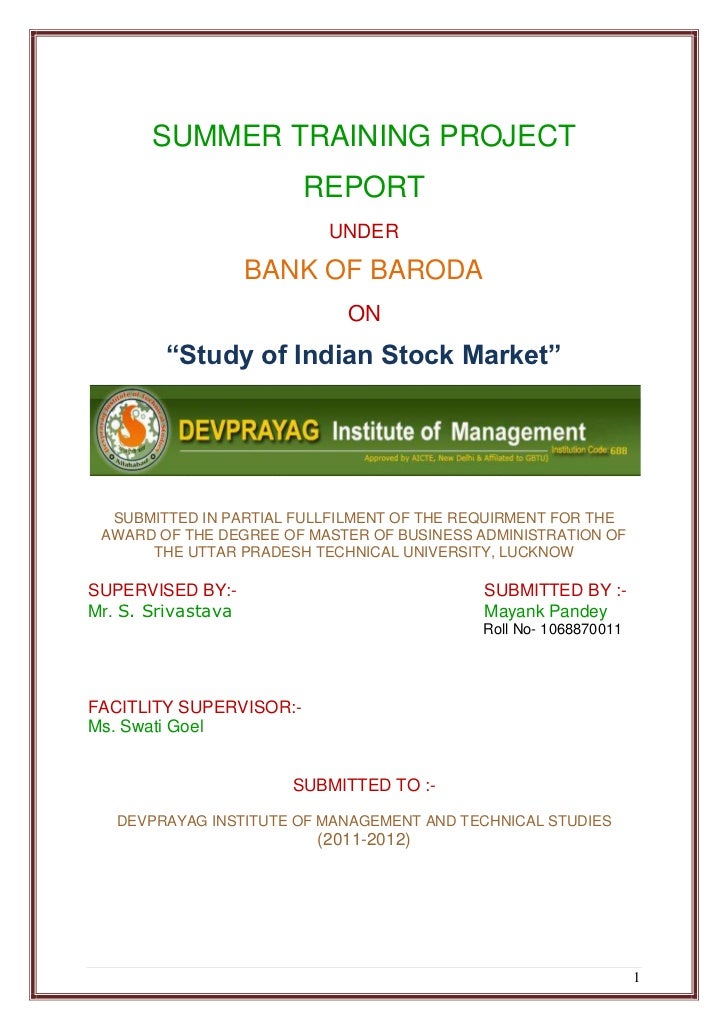 finance project report on stock exchange and depository services