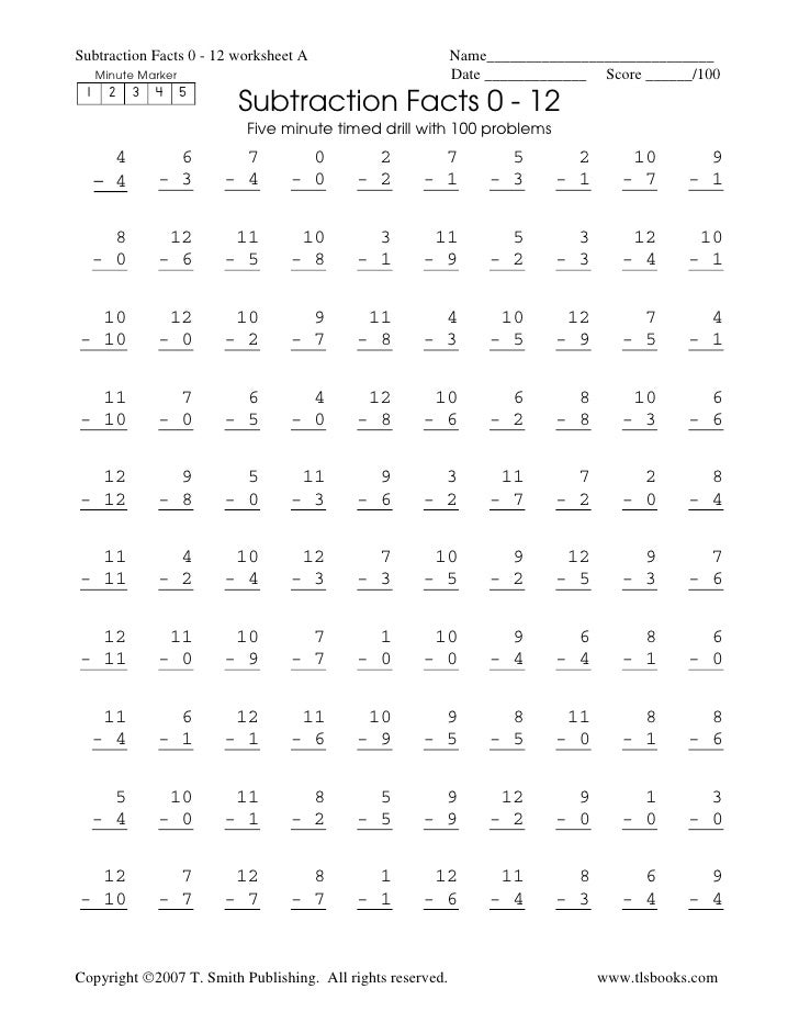 Subtraction Fluency Drill Math Facts Subtraction Fluency Drill Math Facts
