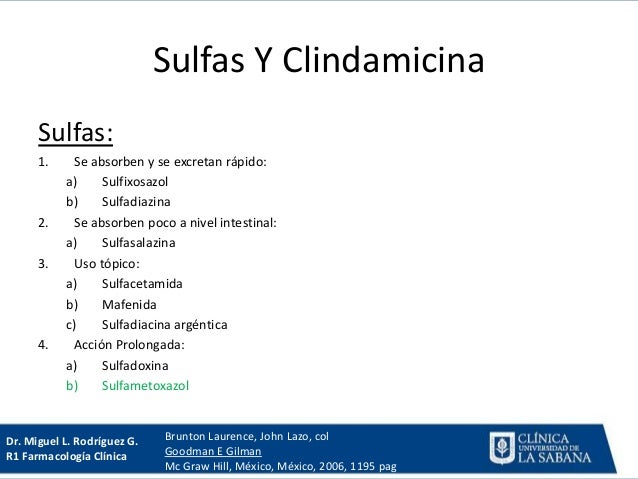 Sulfas y clindamicina farmacología clínica