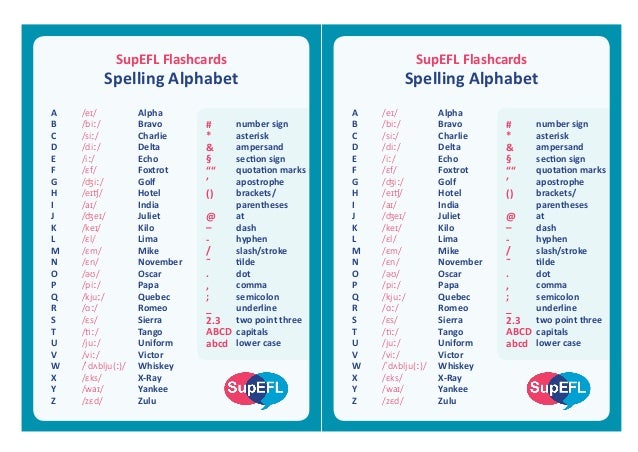 SupEFL spelling alphabet (in english)
