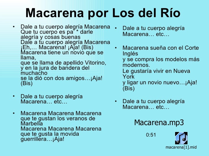 Dale Tu Cuerpo Alegría Macarena Letra