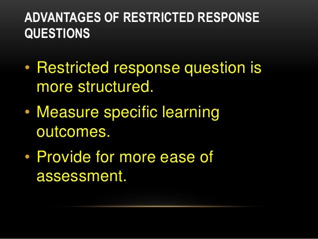restricted and extended essays Outcomes not readily assessed objectively or with restricted response essays compared extended response or essay questions take care and thought but they. restricted and extended essays Outcomes not readily assessed objectively or with restricted response essays compared extended response or essay questions take care and thought but they.