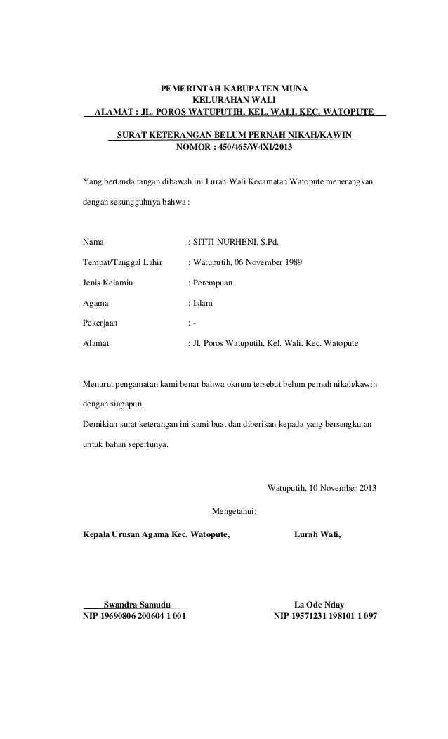 Contoh Surat Keterangan Nikah Siri Doc - Kumpulan Contoh