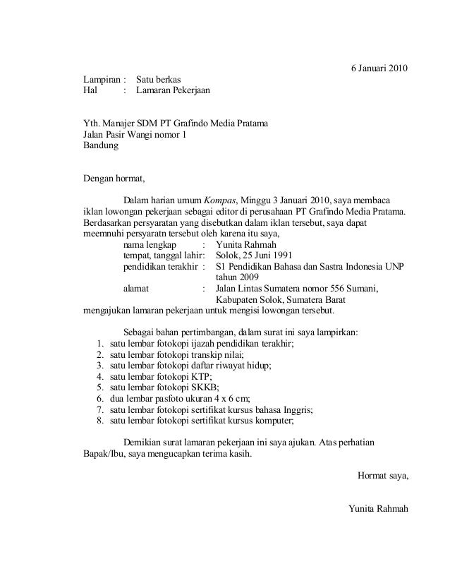 Surat lamaran pekerjaan