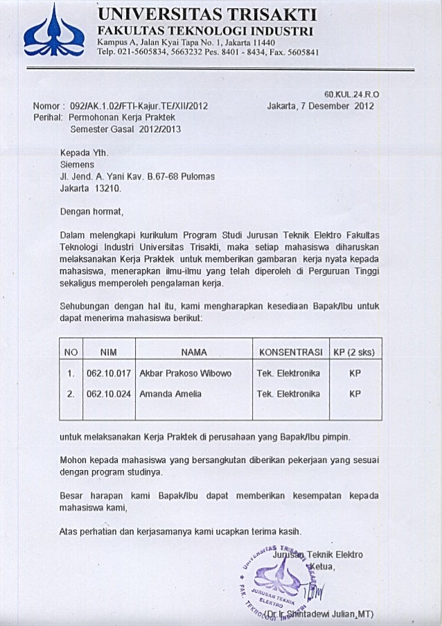 Surat permohonan kerja praktek