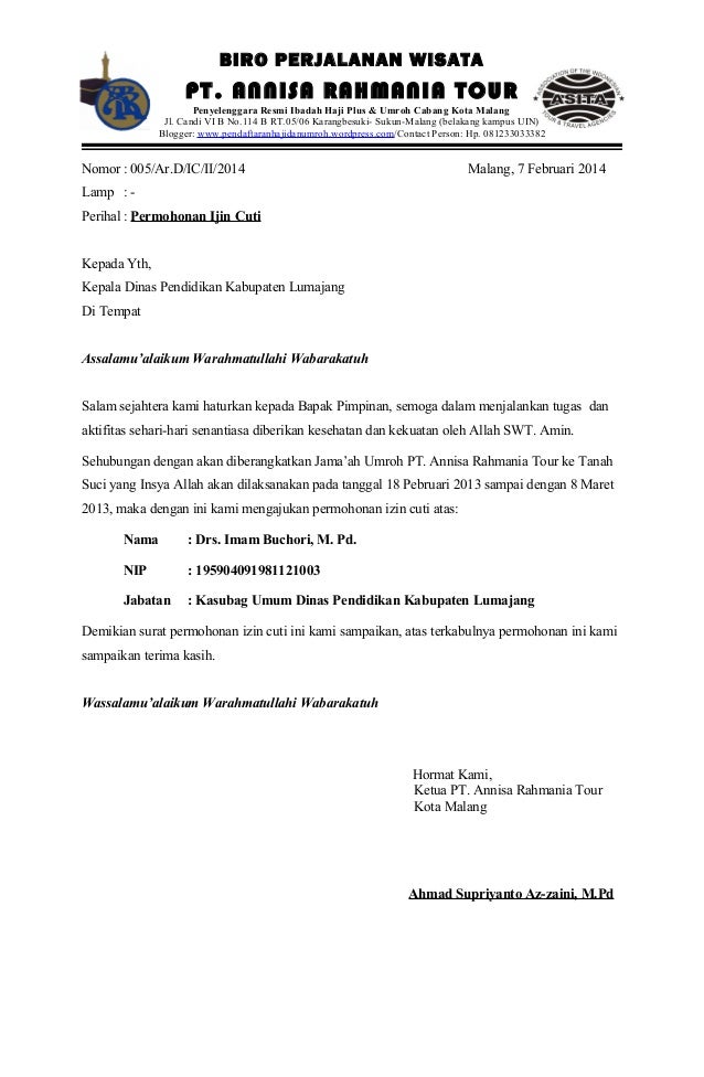 Contoh Surat Izin Umroh Guru