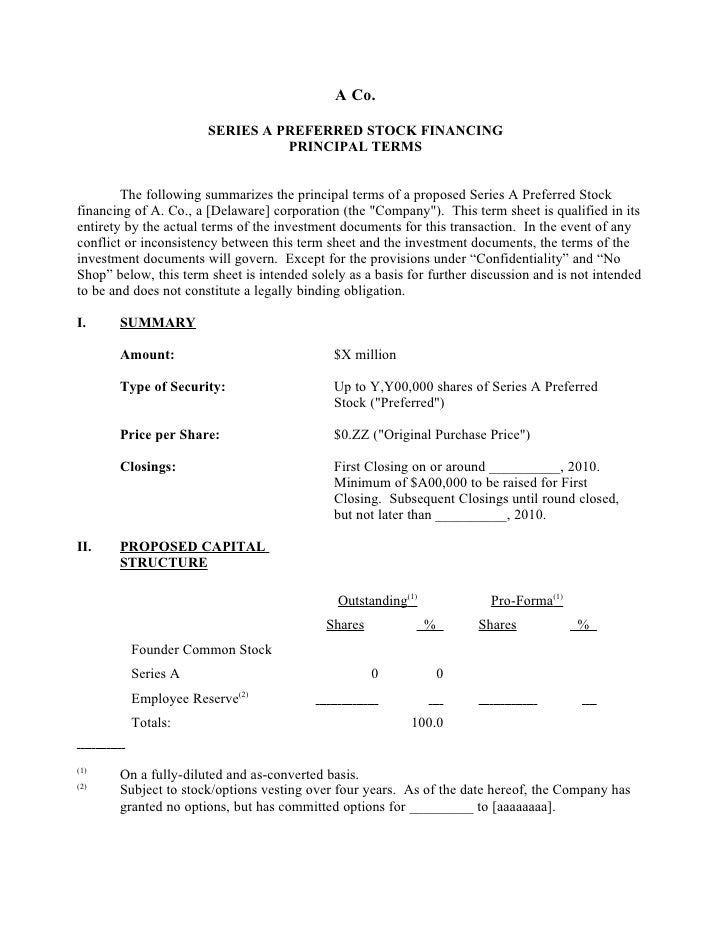 sample term sheet template investment contract sample