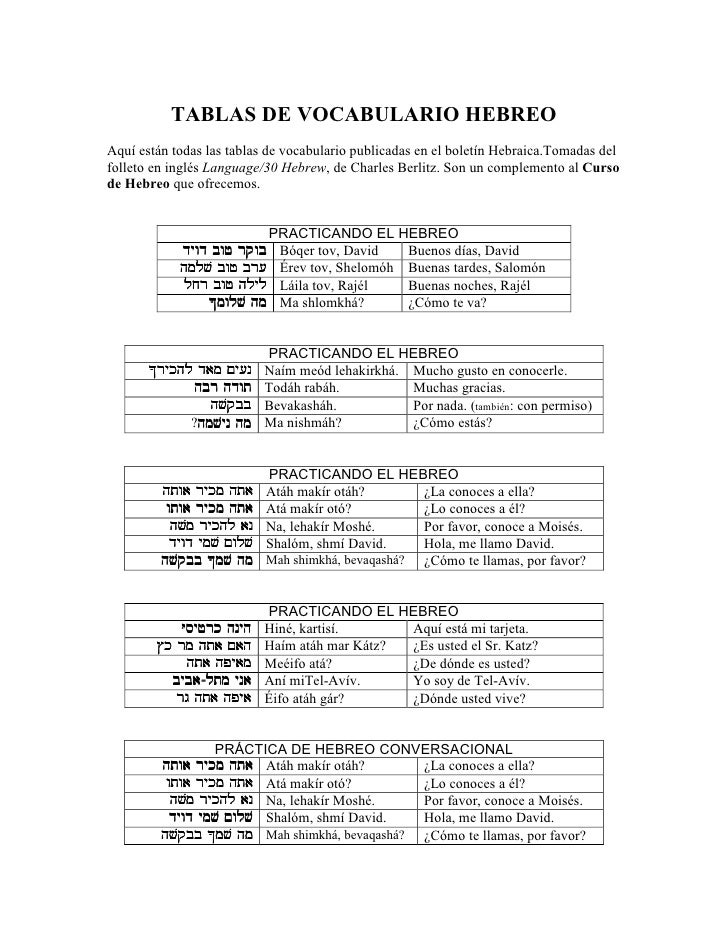 TABLAS DE VOCABULARIO HEBREOAquí están todas las tablas de vocabulario publicadas en el boletín Hebraica.Tomadas delfollet...