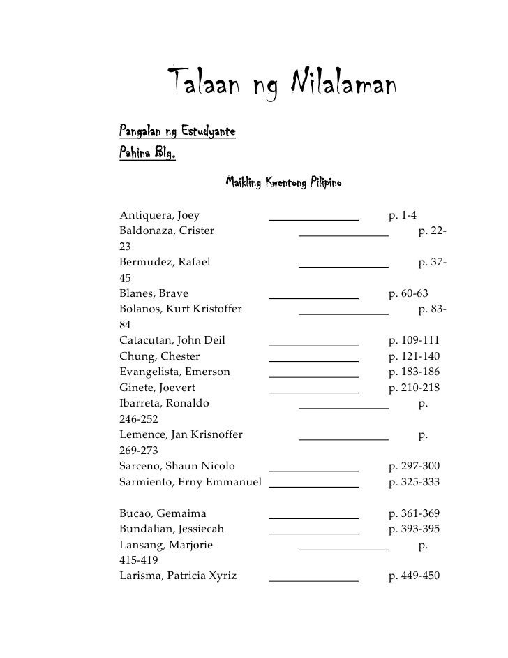 Talaan Ng Nilalaman