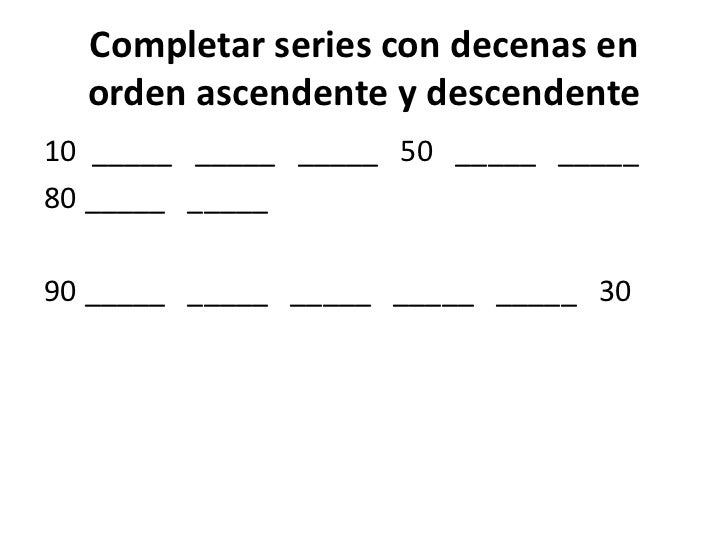 Resultado de imagen de completar series con decenas