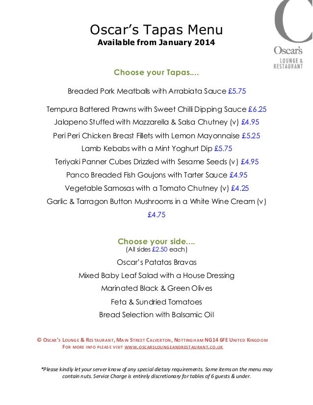 Tapas menu