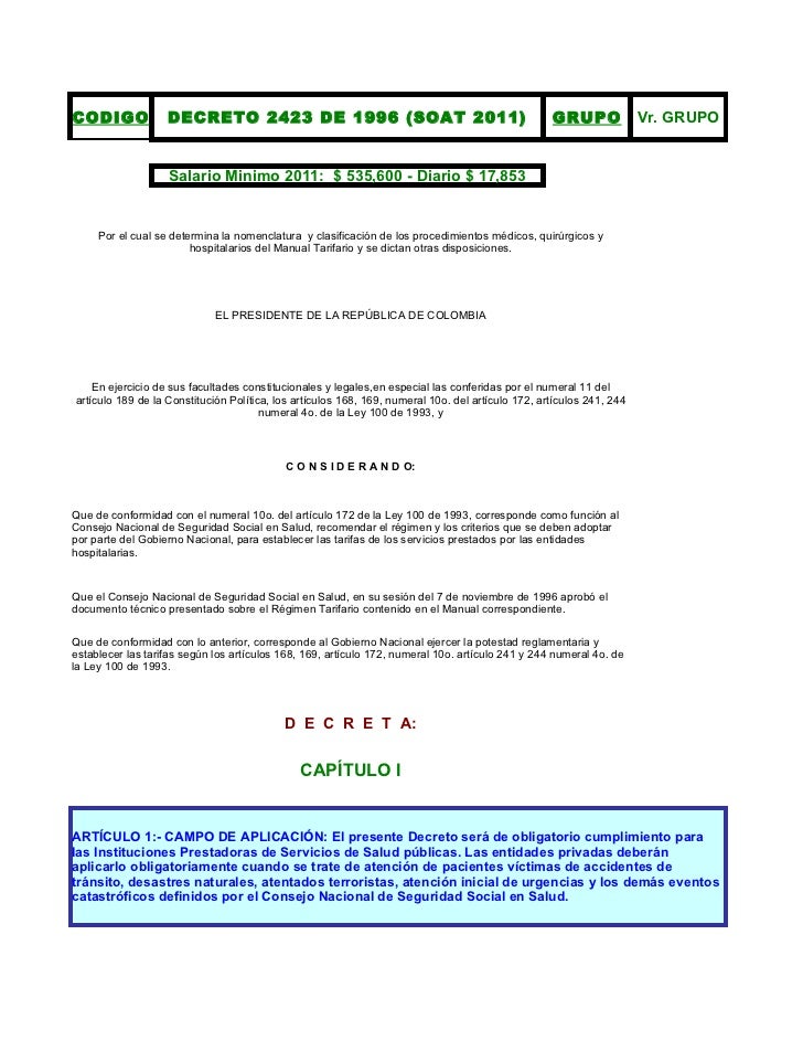Manual Tarifario Soat 2013 En Excel
