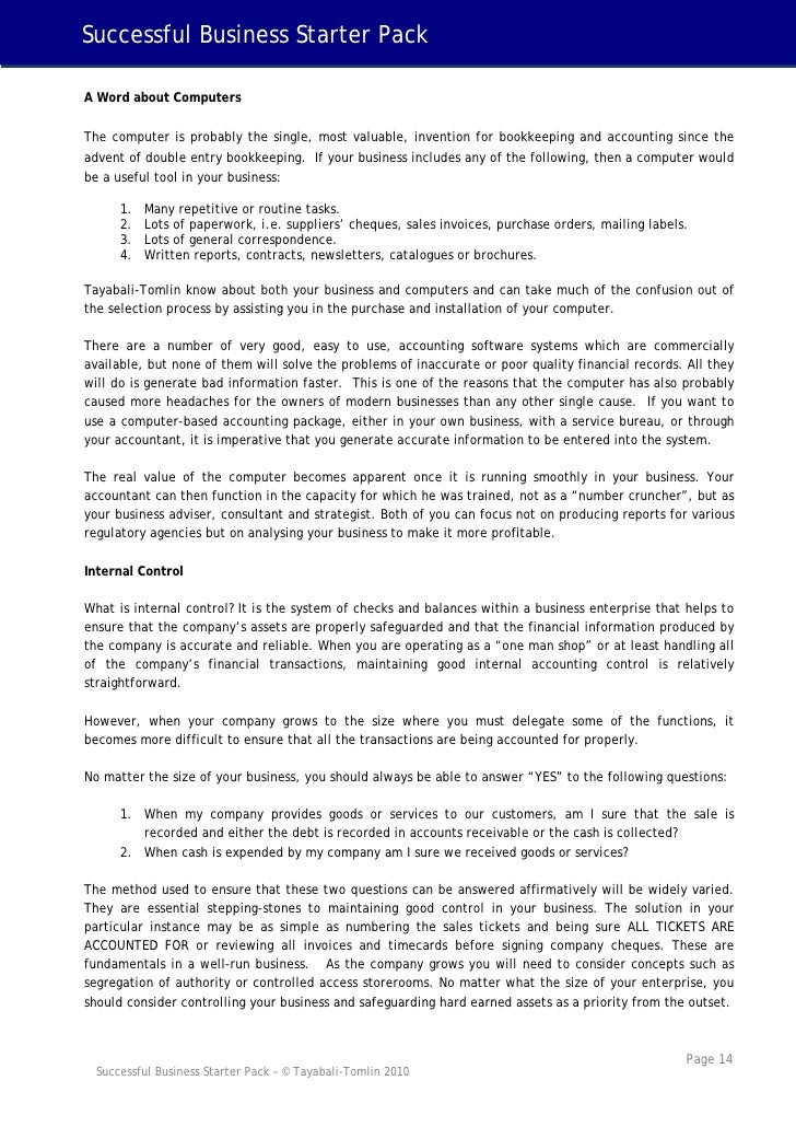 Tayabali Tomlin Successful Business Starter Pack 2010