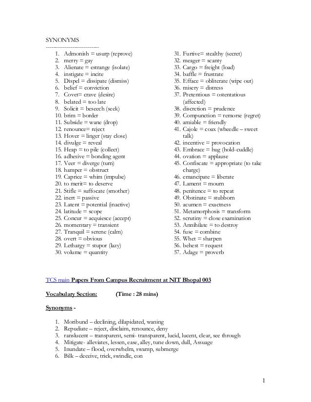 Tcs synonyms and antonyms