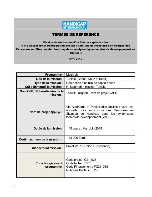Tdr Handicap International recherche un consultant pour une mission d…